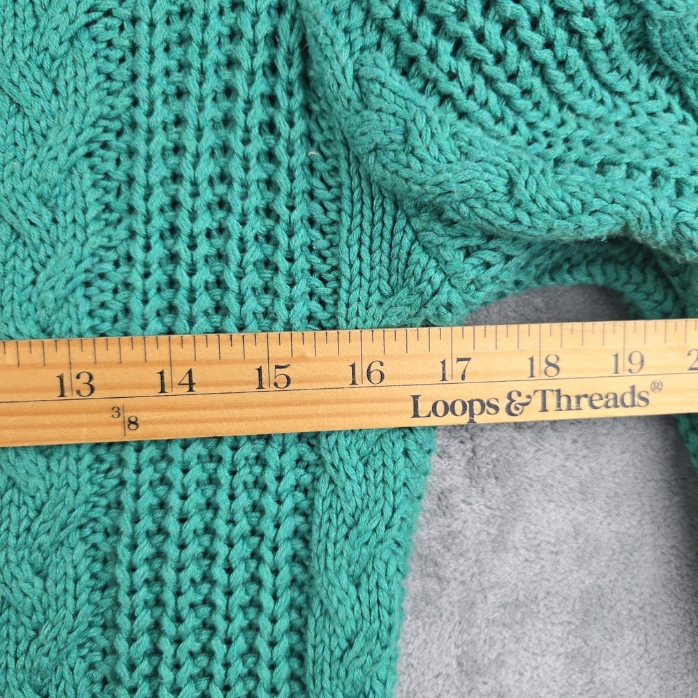 L.L. Bean Sweater Womens Small Green Cable Knit Cotton Pullover Fisherman - Picture 8 of 8